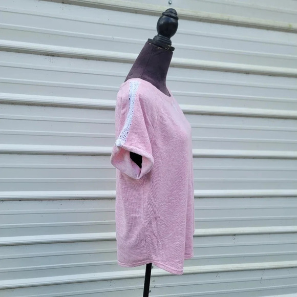 Coral Bay Women's Light Pink White Lace Crew Neck Short Sleeve Top Sweat Sz XL - Picture 3 of 9